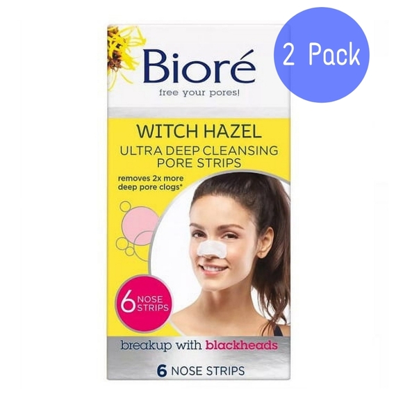 NEW Biore Witch Hazel Ultra Cleansing Pore Strips 6 Nose Strips (Set of 2 boxes) - Picture 1 of 5